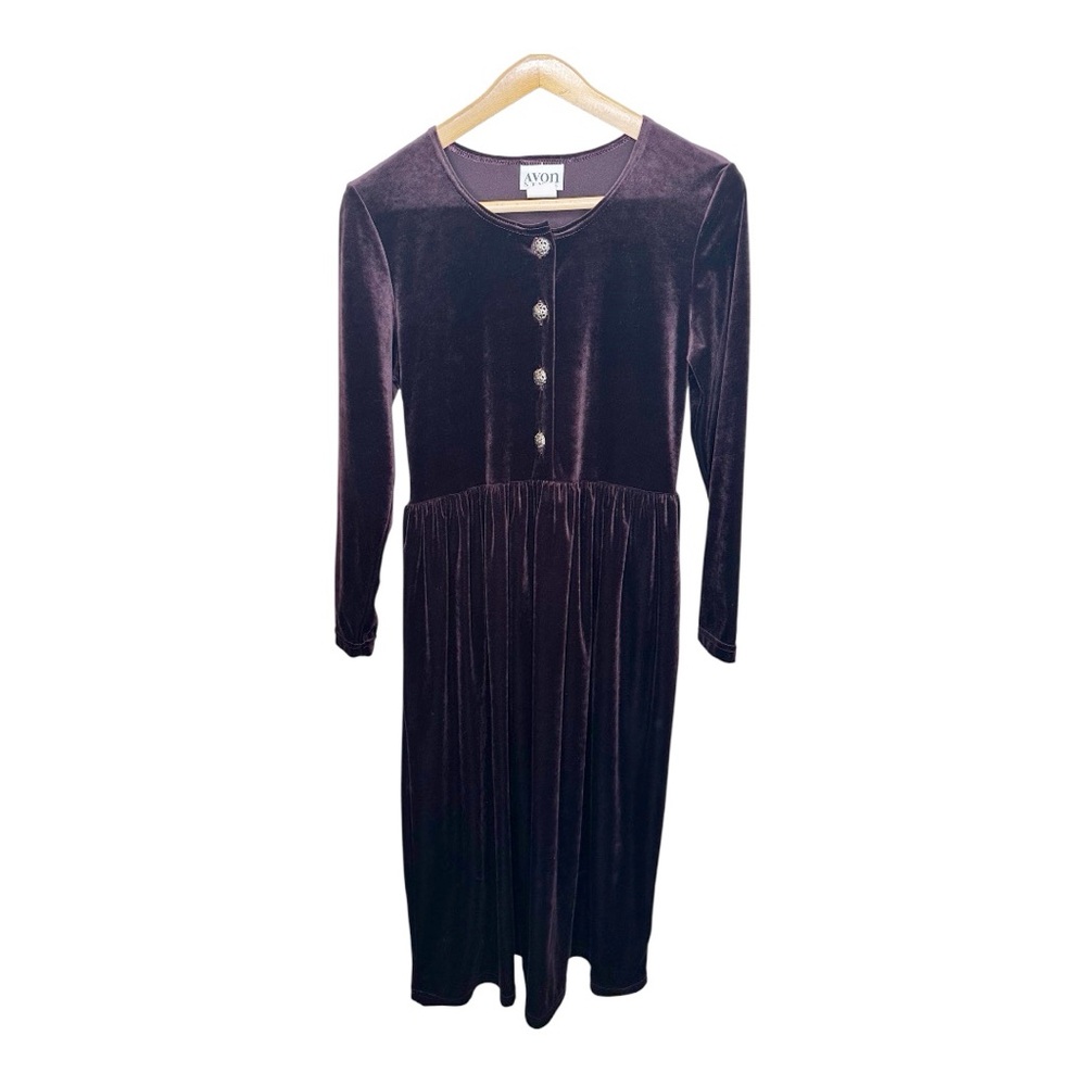 Vintage Avon Style Velvet Maxi Dress Size Medium Deep Wine Burgundy Tie Back